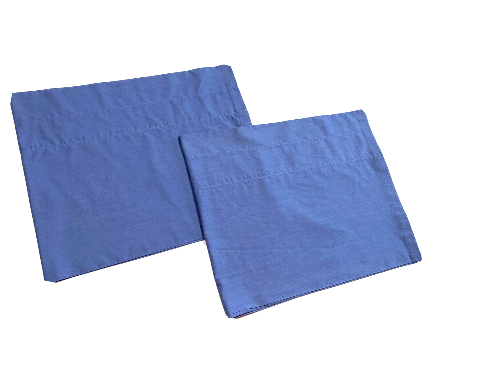 2 Vintage Blue Solid Cloth Valances Short Curtains Pair Cotton Window Treatments