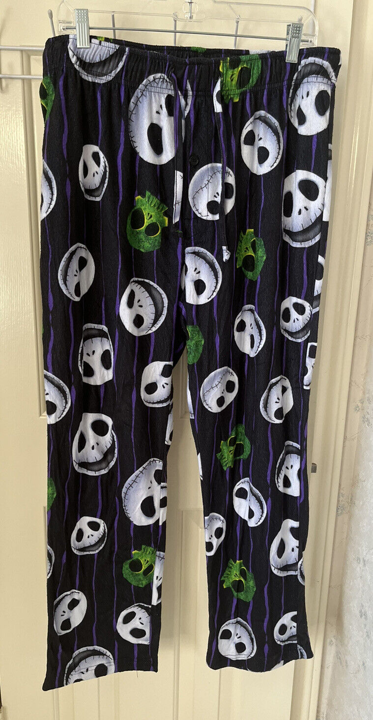 Disney's JACK SKELLINGTON & Skulls Fleece Lounge Pants Costume Sleepwear Mens Lg