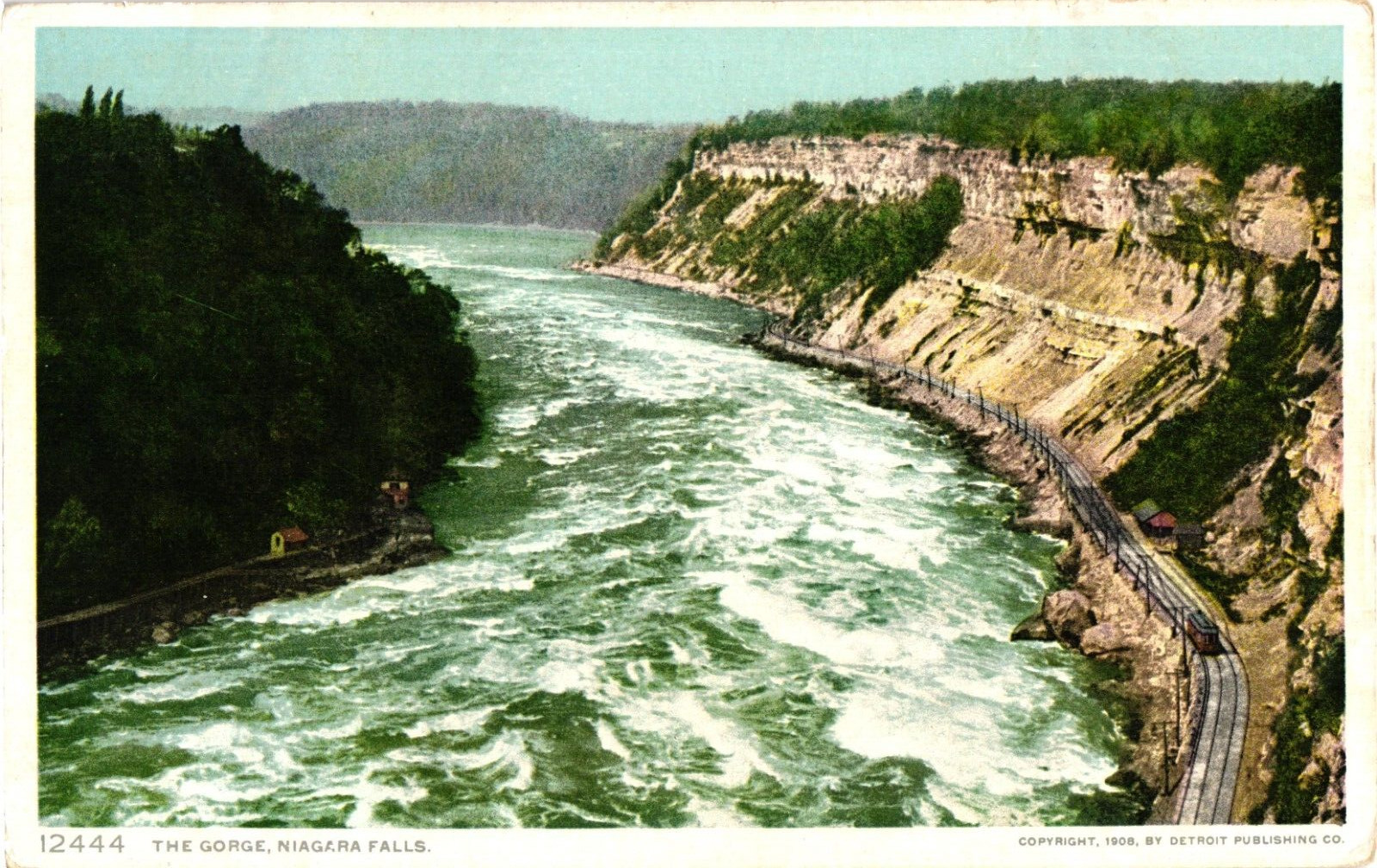 The Gorge Aerial View Niagara Falls NY White Border Unposted Postcard 1920s