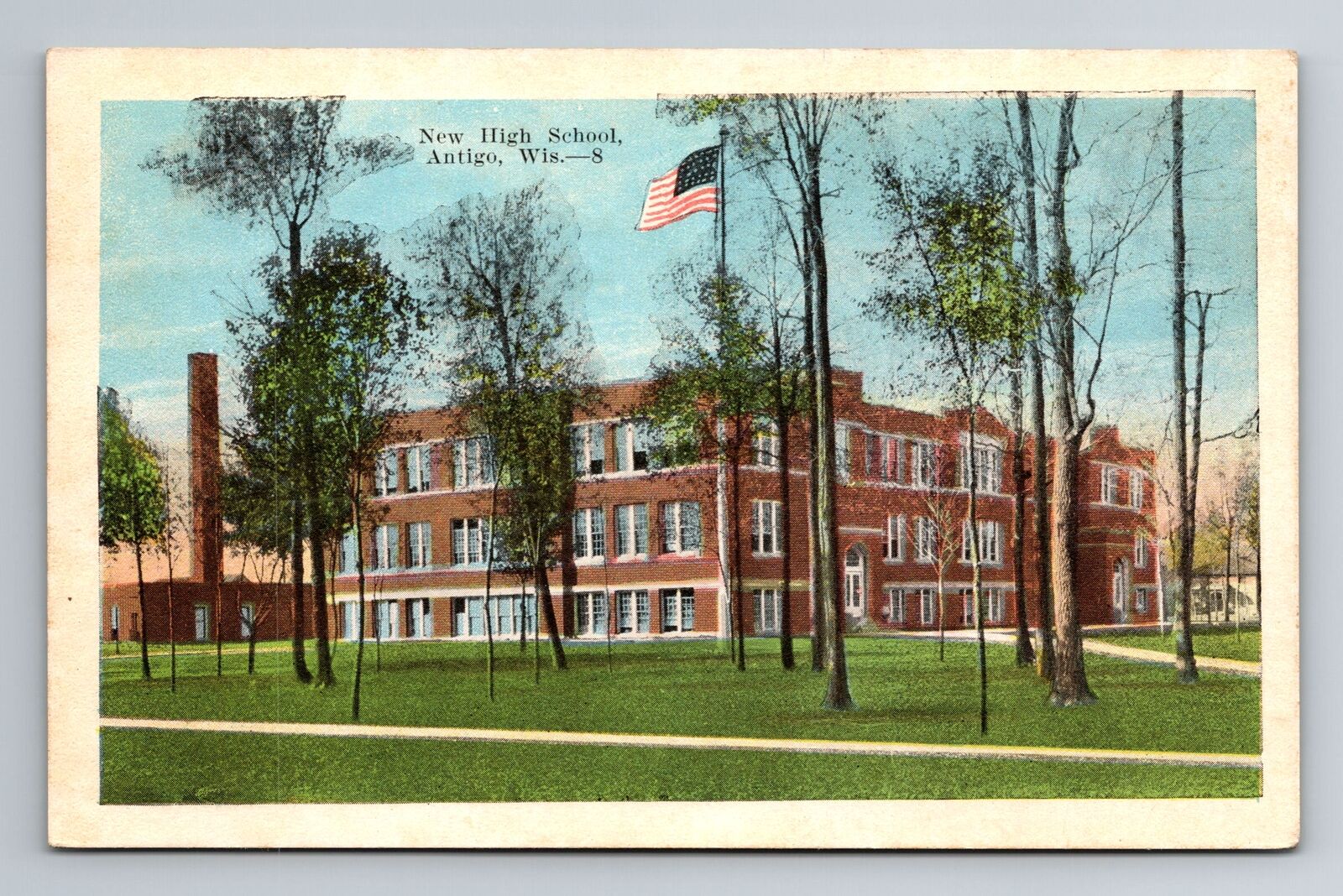Antigo, WI-Wisconsin, New High School Building Antique Souvenir Vintage Postcard