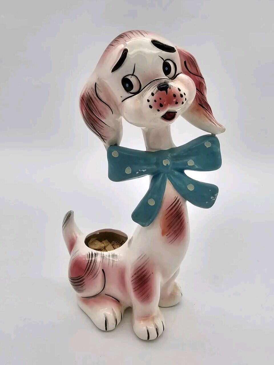 Icice Import Vintage Hand Painted Anthropomorphic Dog Planter Figurine Pink