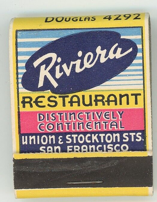 Riviera Restaurant Union Stockton San Francisco Continental Antique Matchbox D-6