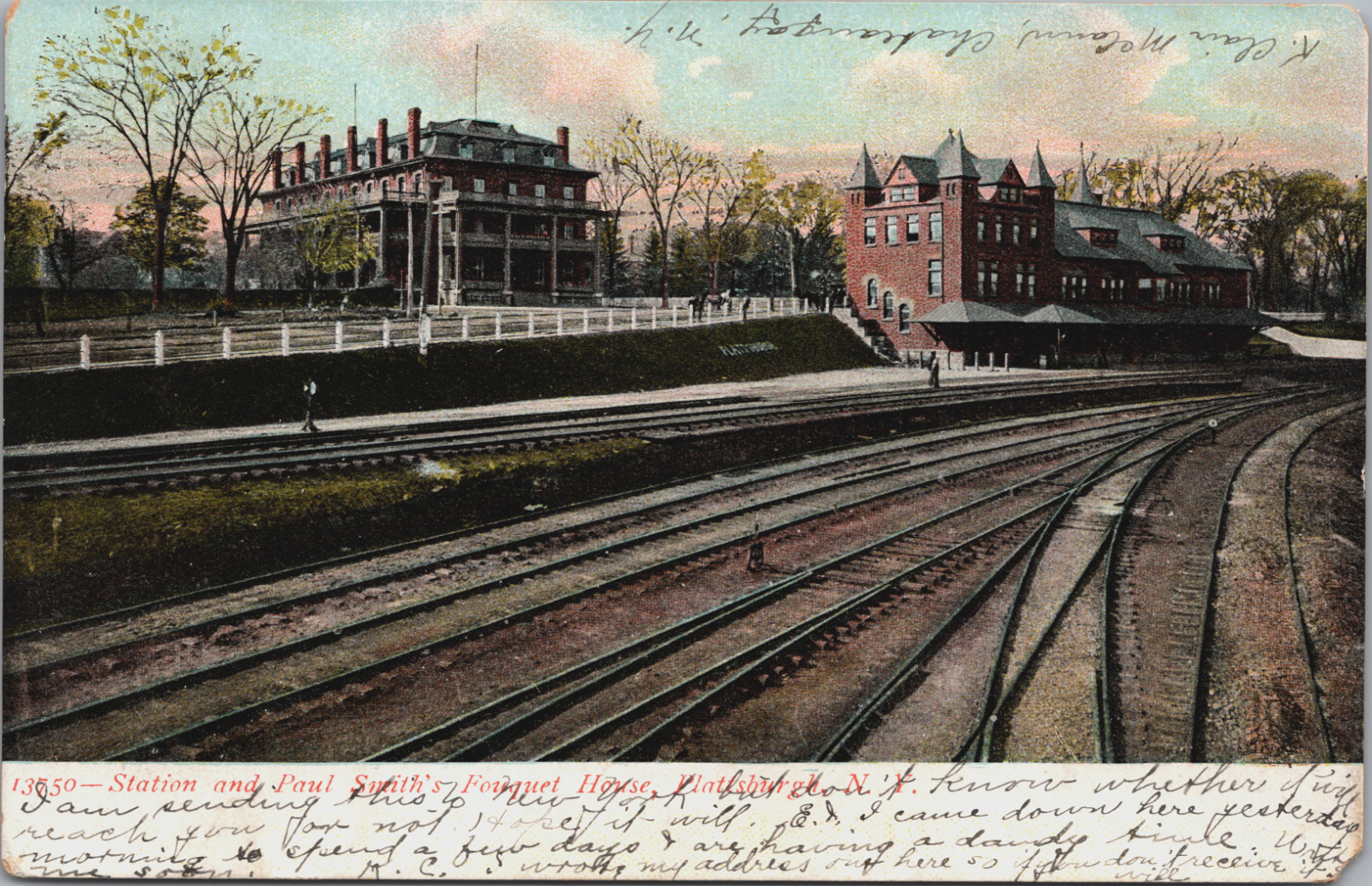 Plattsburgh NY Train Station Depot Tracks c1904 Smith Fouquet Hotel Horses UDB