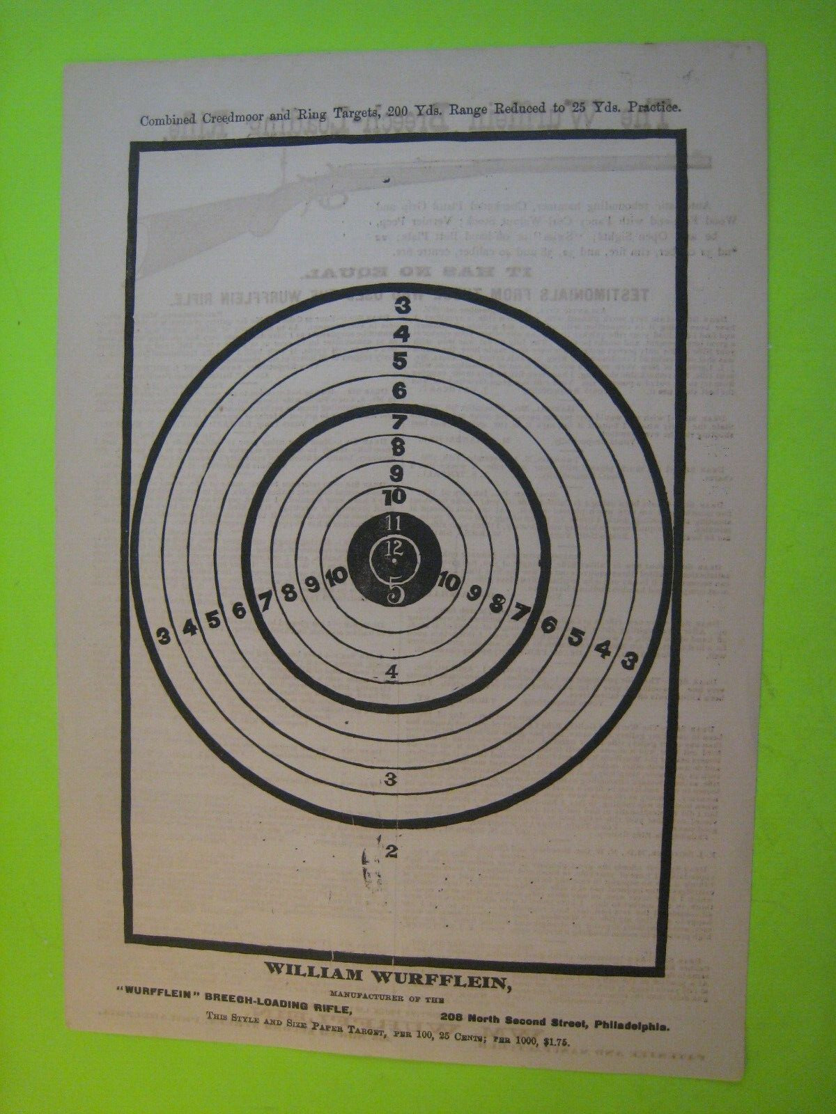 RARE C.1890..William Wurfflein Advertisement..\' Target & Rifle \' # 02