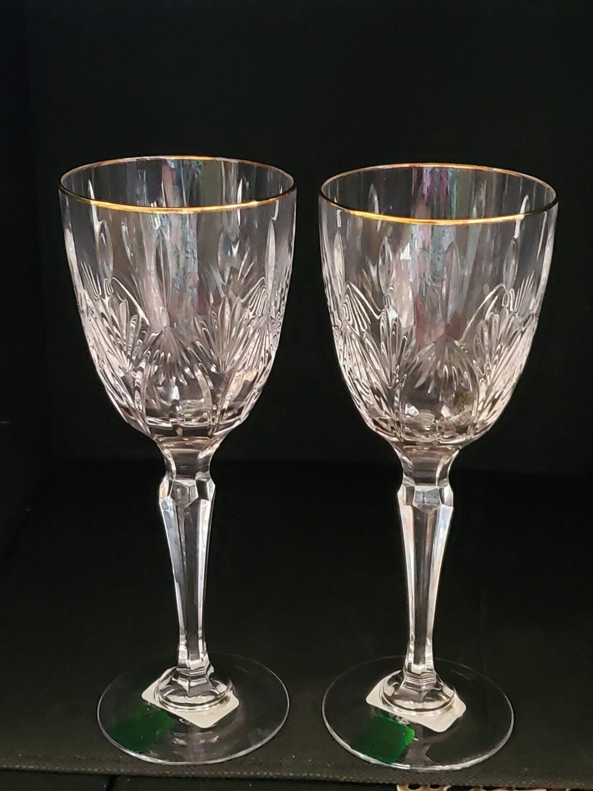 2 New Marquis Waterford Hand Cut WINFIELD GOLD RIM Wine toast champagne goblet