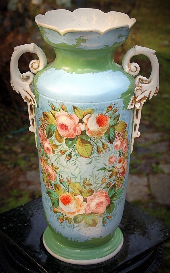 Large Antique French Old Paris Hand Painted Porcelain Vase 18
