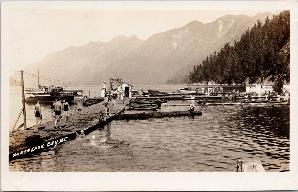 Horseshoe Bay BC West Vancouver People Swimming Boats Unused RPPC Postcard F93