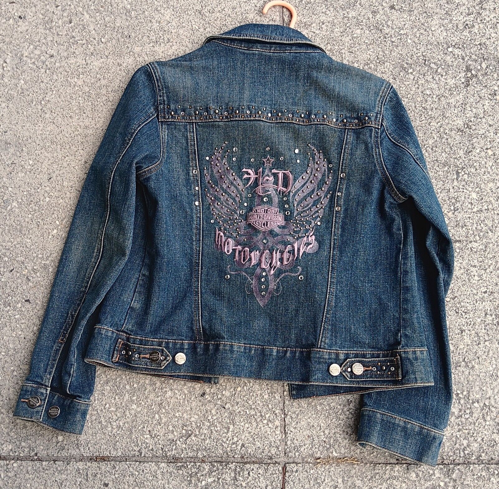Harley Davidson Women\'s Denim Jacket Floral Embroidery Medium