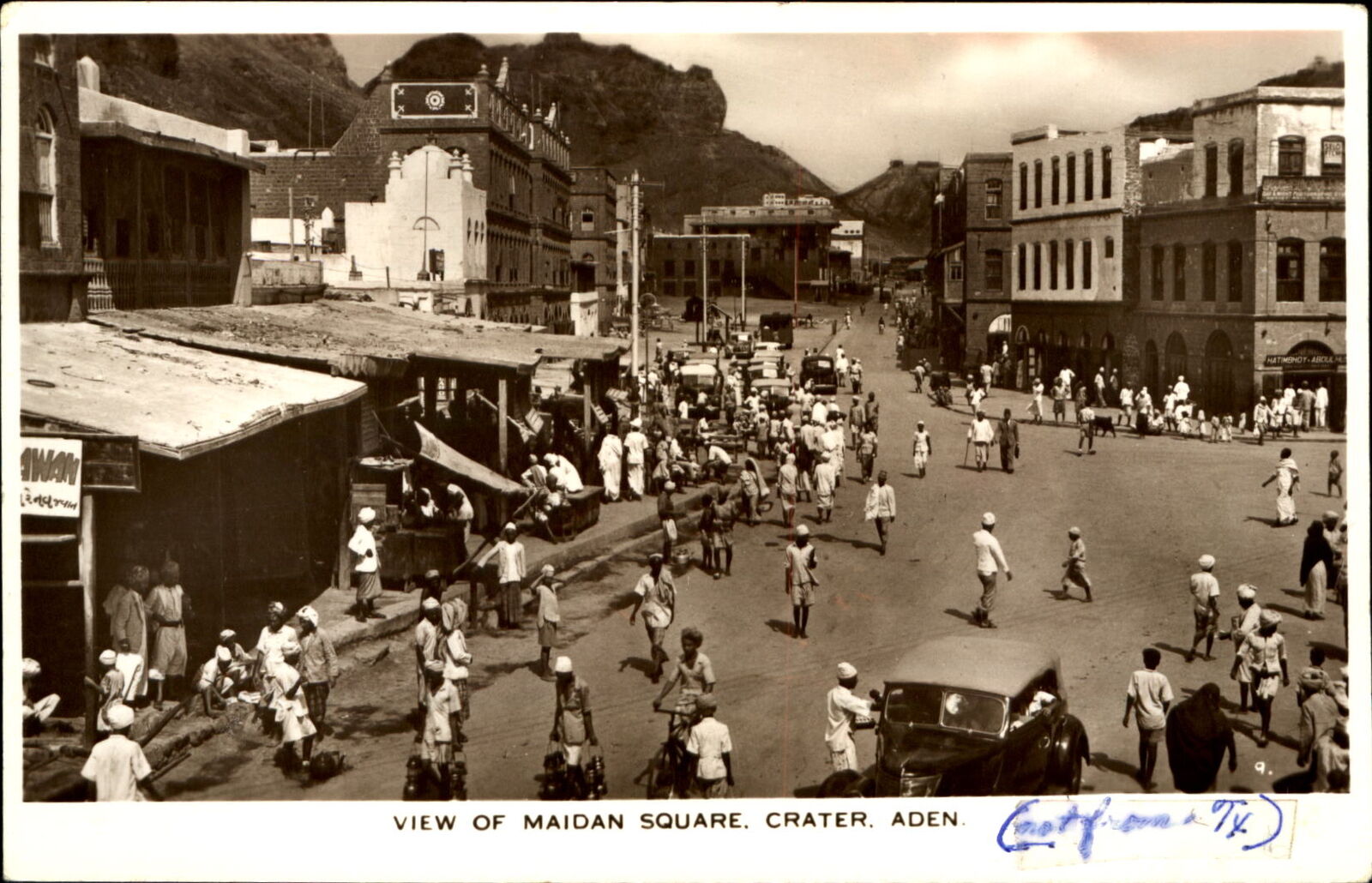 Maiden Square~Crater~Aden Yemen~busy street RPPC 1940s~ALGENA ADAMS La Grange OH