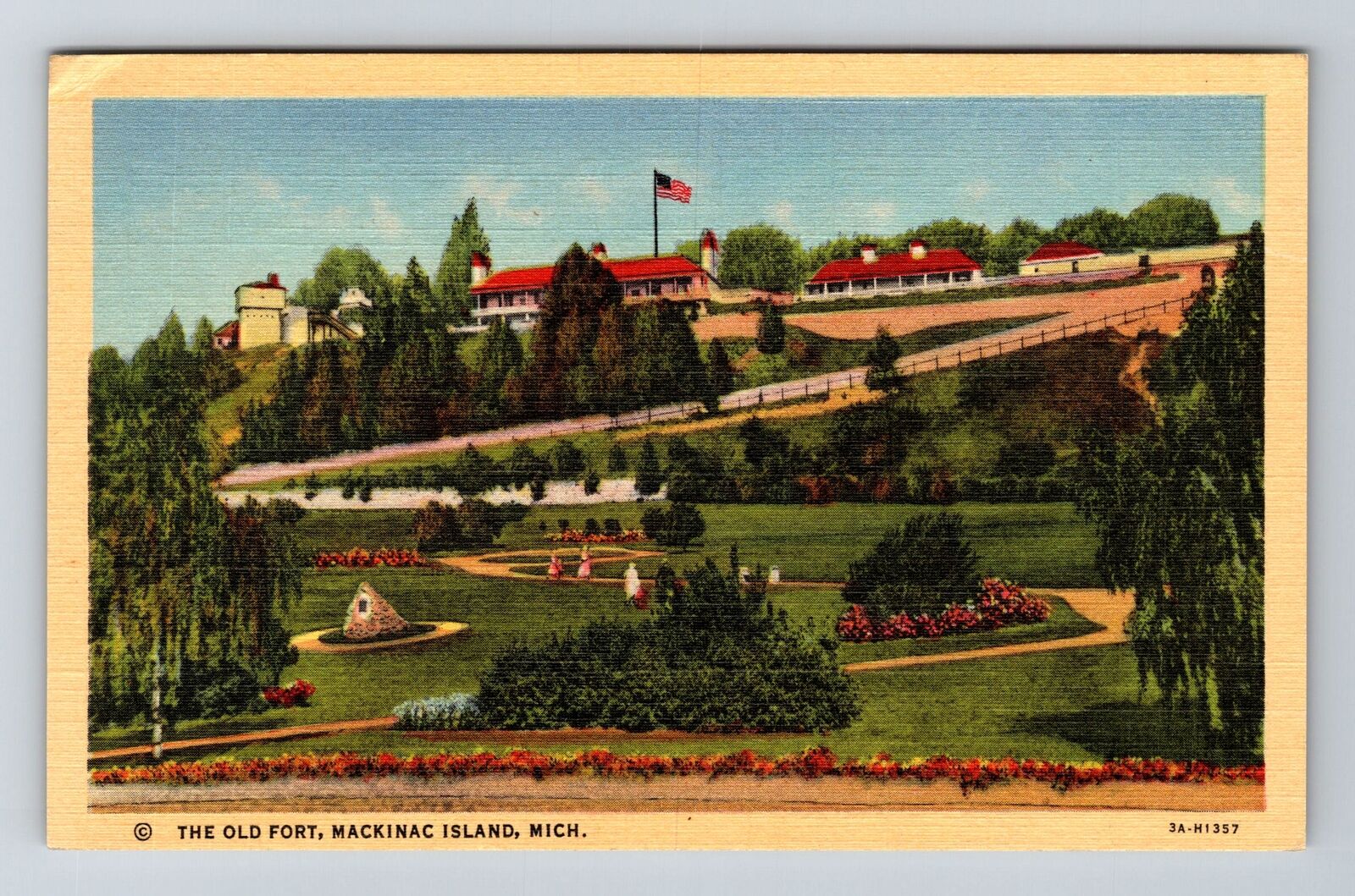 Mackinac Island MI-Michigan, The Old Fort, c1944 Vintage Souvenir Postcard