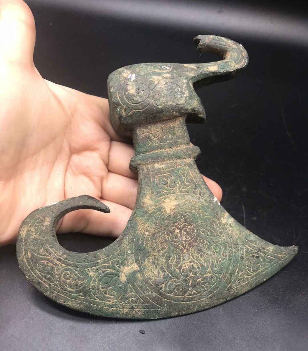 Rare Antique Ghandhara Civiliztion ELPHANT ANIMAL Bronze Axe Wiht Great Craveing
