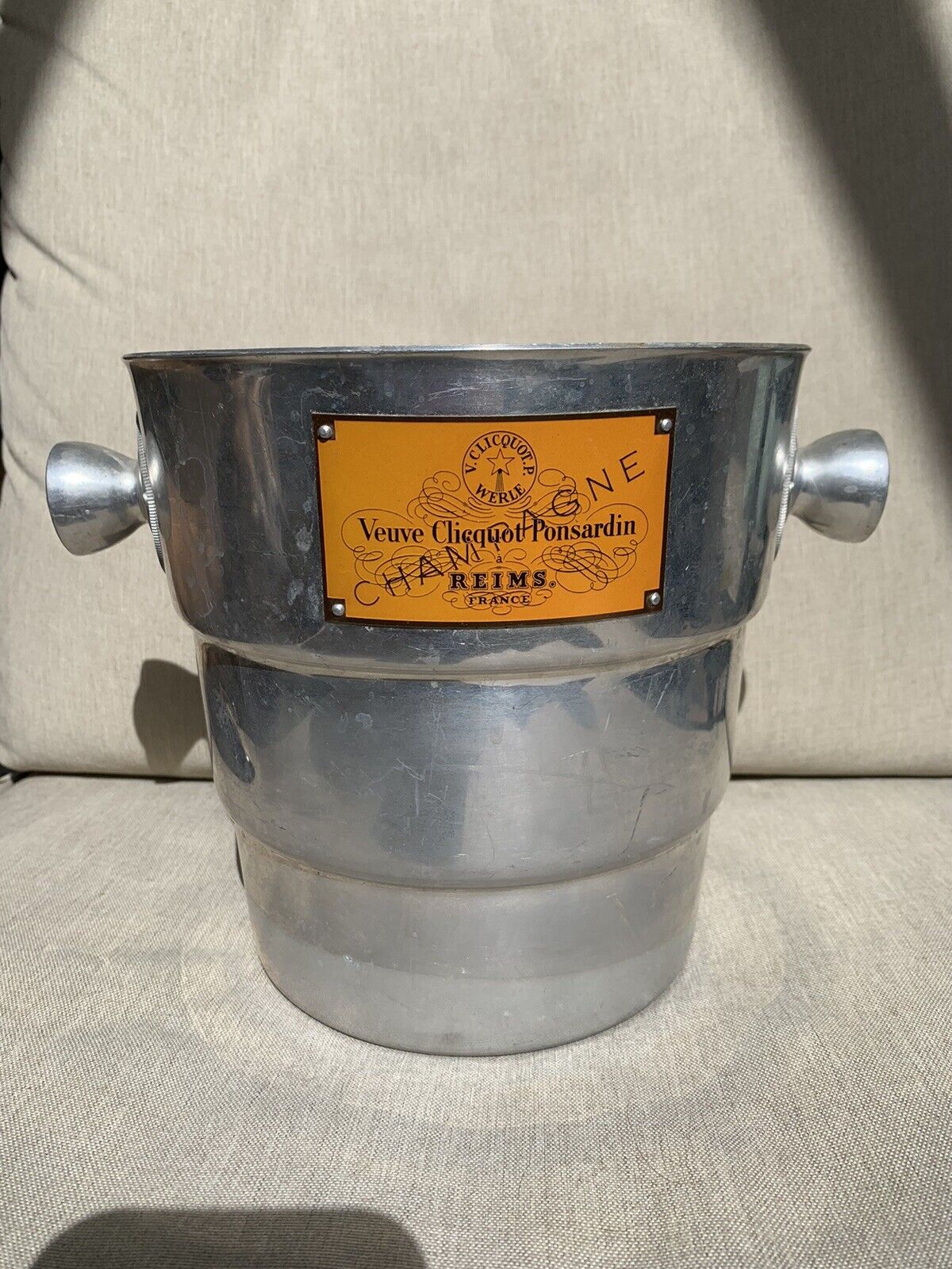 Vintage Veuve Clicquot Ponsardin Champagne Aluminum Bucket - Made in France