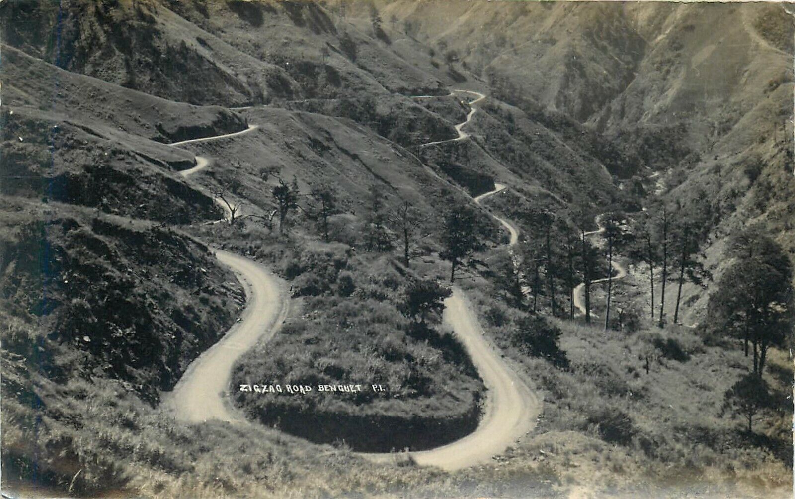BENGUET PHILIPPINES ZIGZAG ROAD  OLD REAL PHOTO POSTCARD VIEW