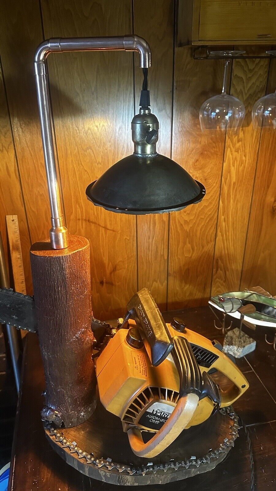 Vtg Wards 1.9 Chainsaw Lamp Handmade 1 Of A Kind Dimmer Tree Guy Man Cave Wood
