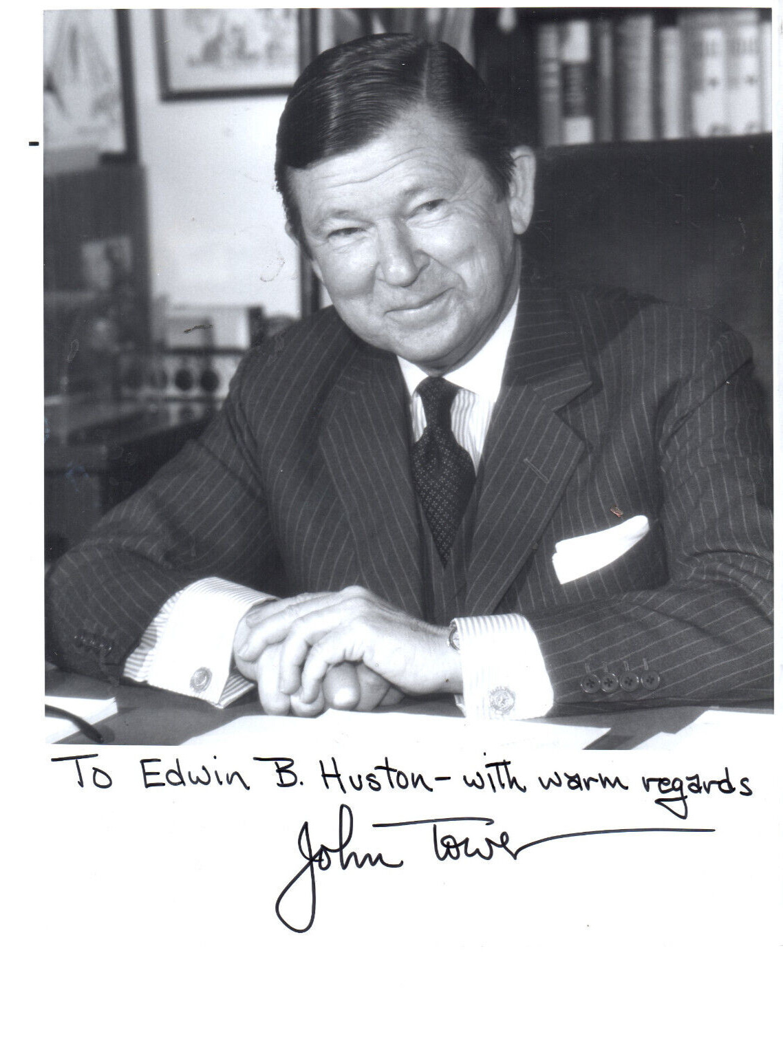 Texas Senator John Tower 1925-1991 2 Autographs Signed 8x10 B&W Photo Letter