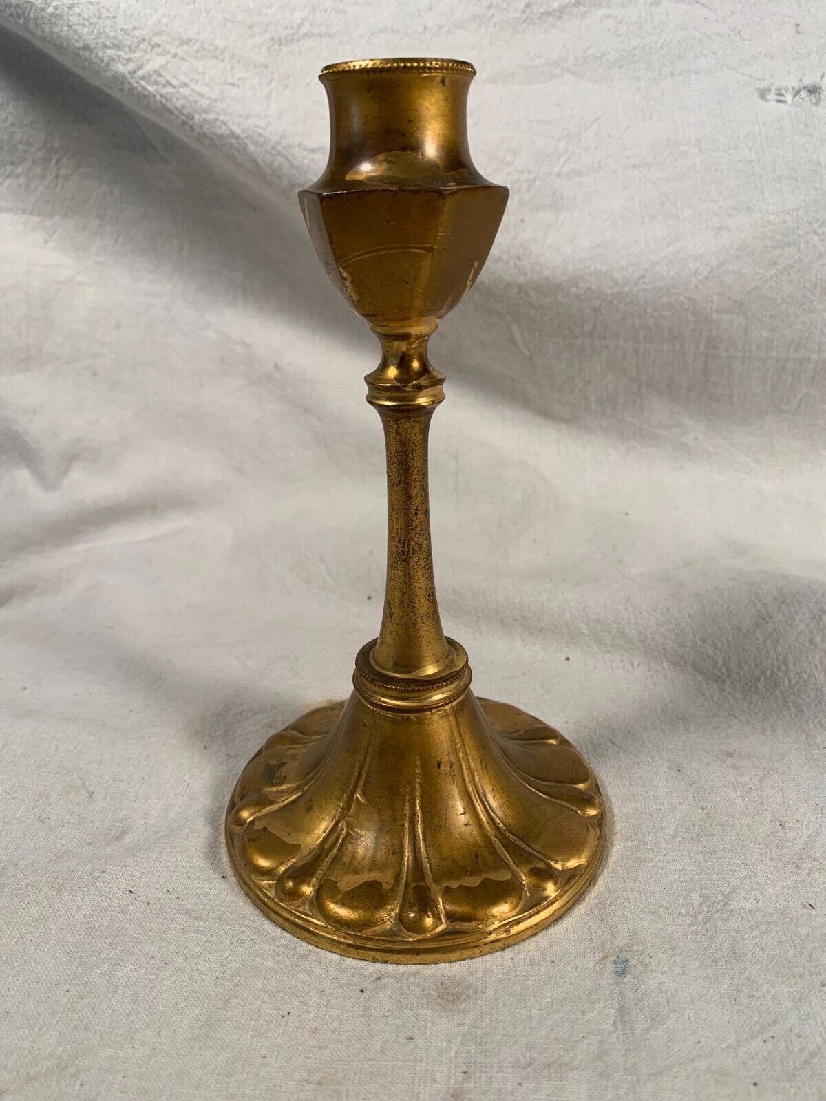 Vintage Gold Leaf Metal J.B. Candlestick Holder circa 1890s 6&3/4 inches tall