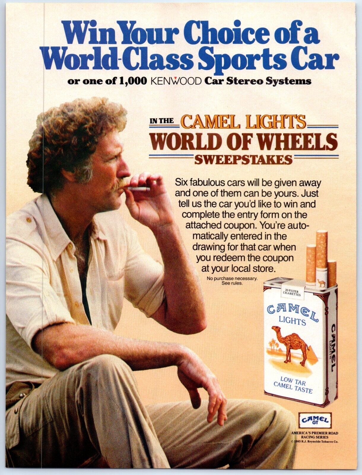 Camel Lights Man Smoking World of Wheels 1986 Print Ad 8\