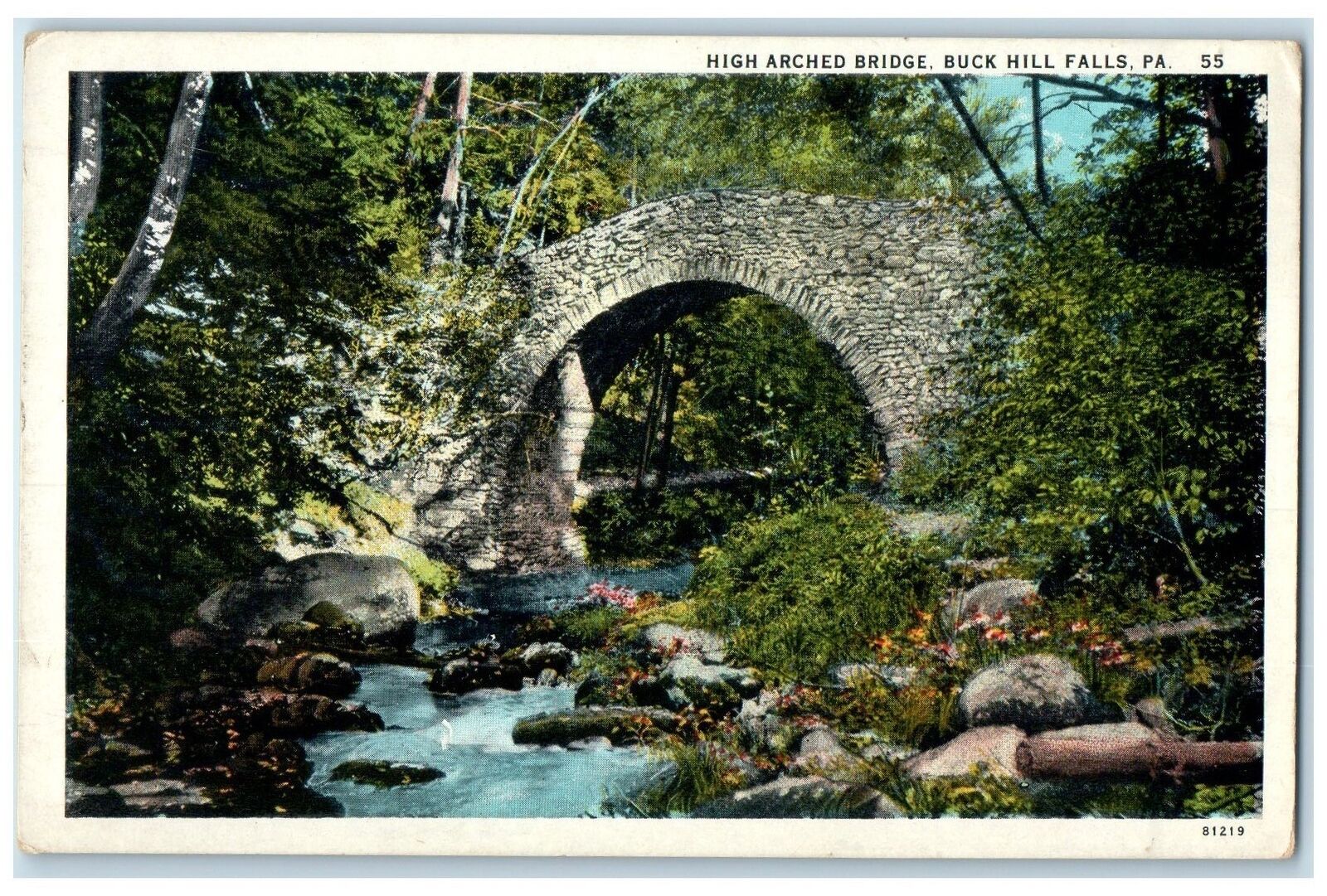 c1940\'s High Arched Bridge Buck Hills Pennsylvania PA Unposted Trees Postcard