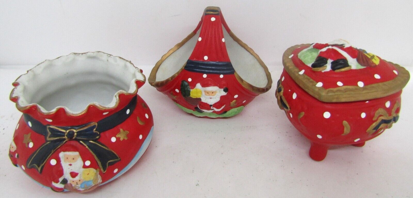 Vintage Christmas Holiday Collection Porcelain Set of 3.