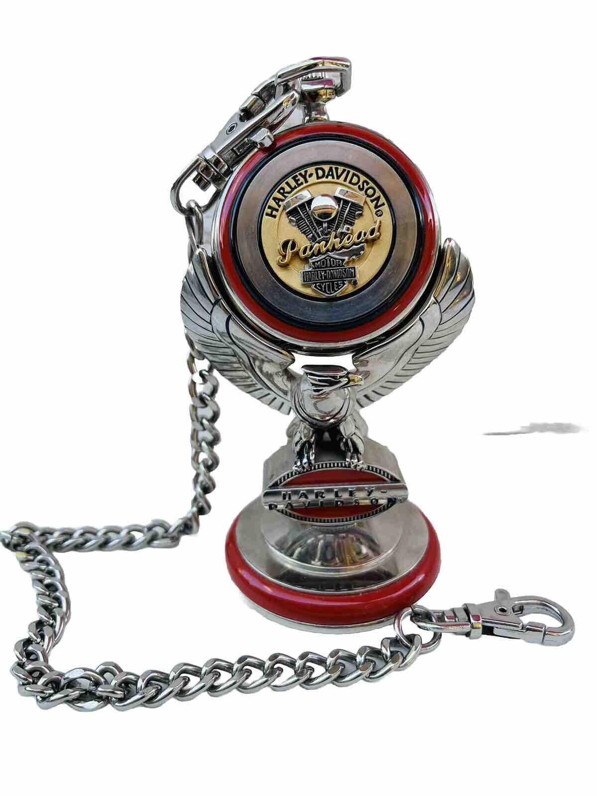 Franklin Mint Harley Davidson Panhead Pocket Watch Stand Chain Collectable