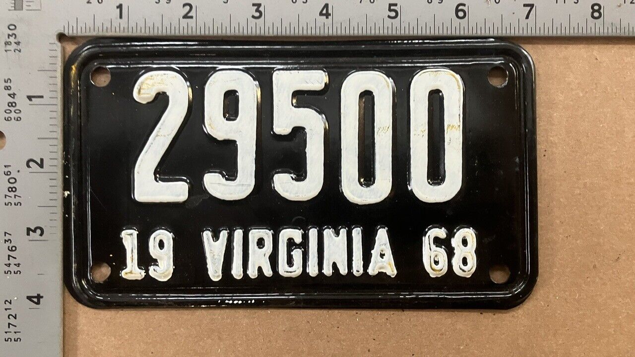1968 Virginia motorcycle license plate 29 500 YOM DMV Harley Honda BMW 15453