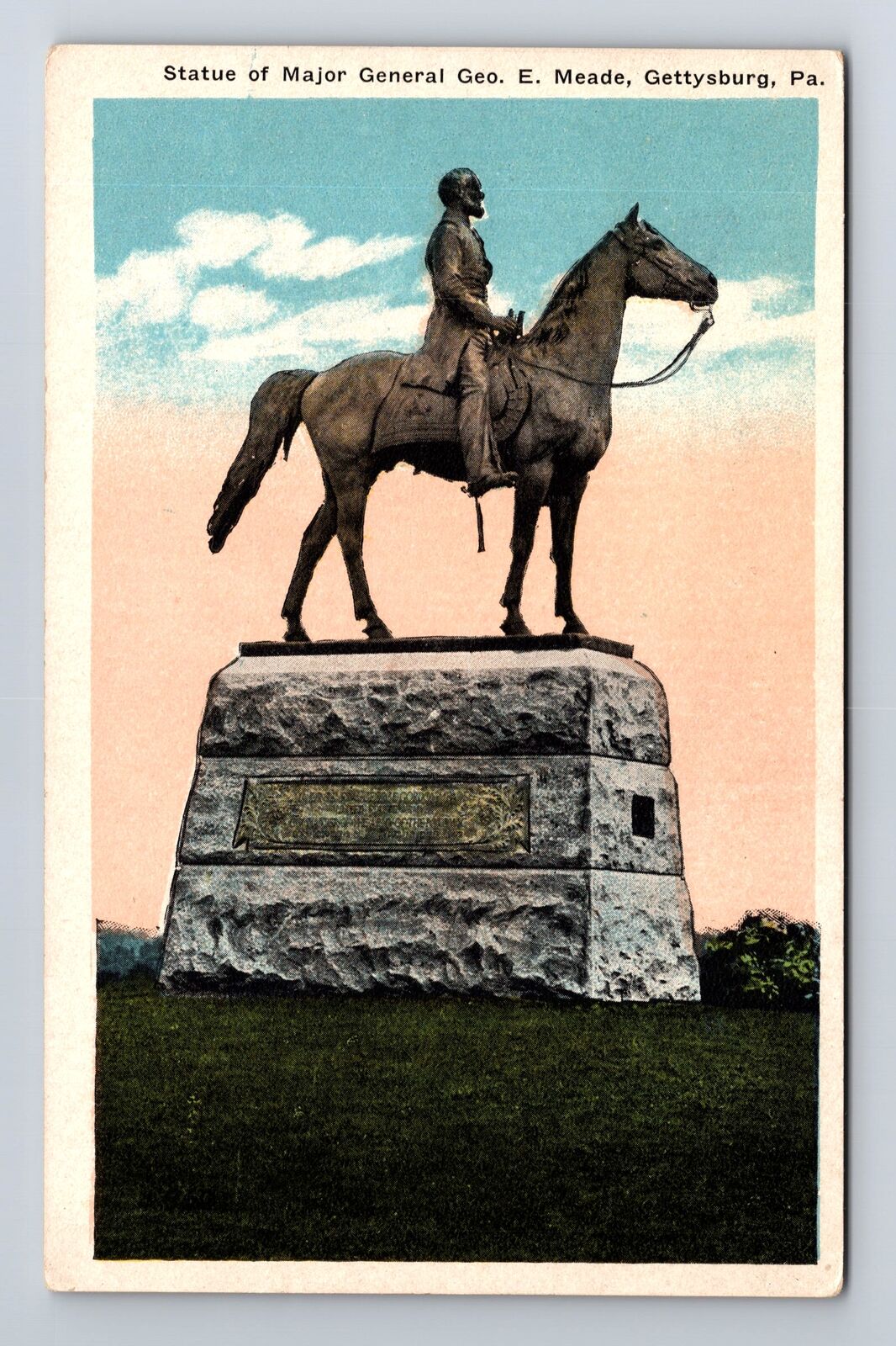 Gettysburg PA-Pennsylvania, Statue Major General Geo E Meade Vintage Postcard