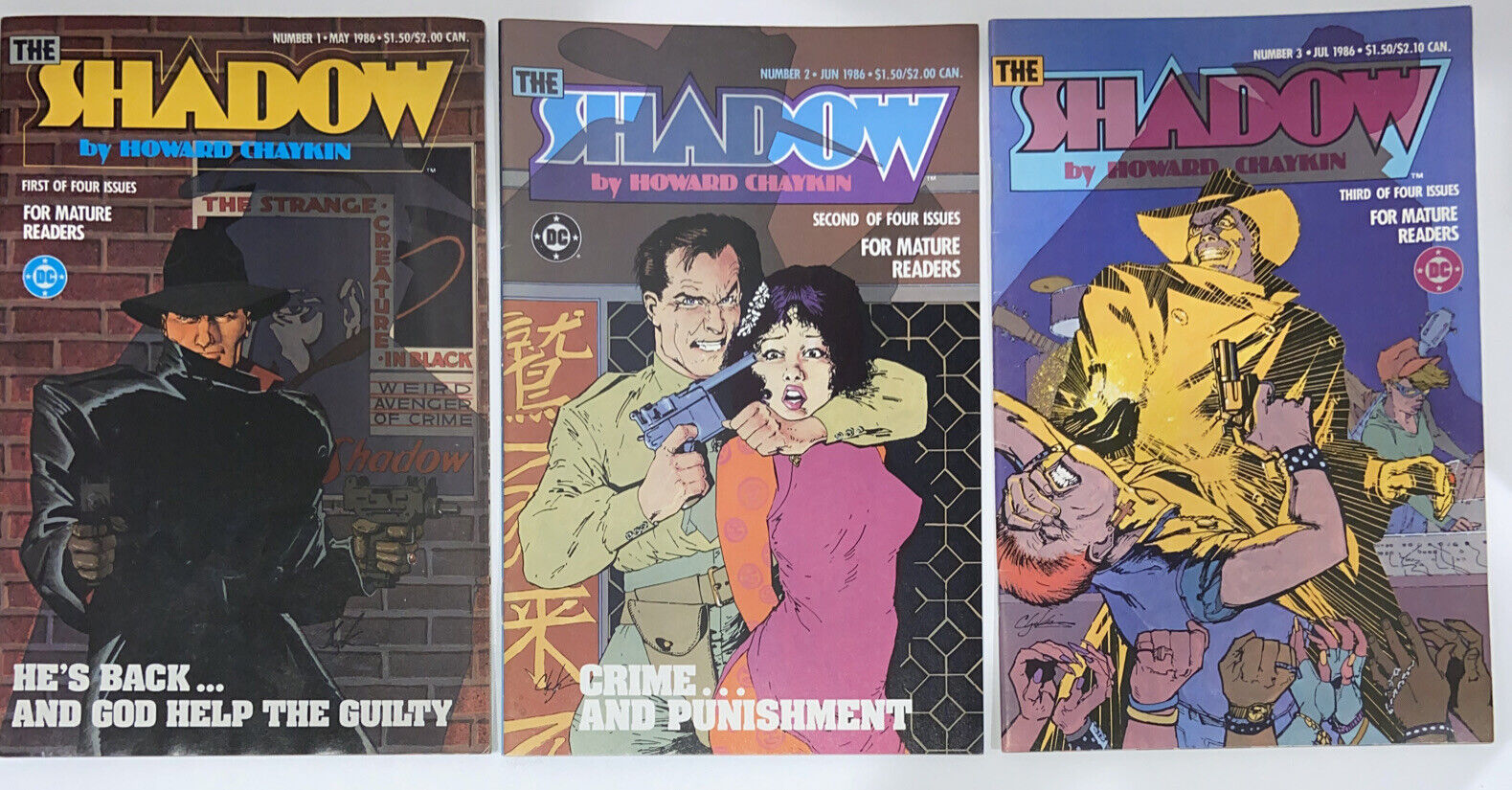 DC Comics The Shadow 1986 #1, 2, & 3 NM-VG Condition 