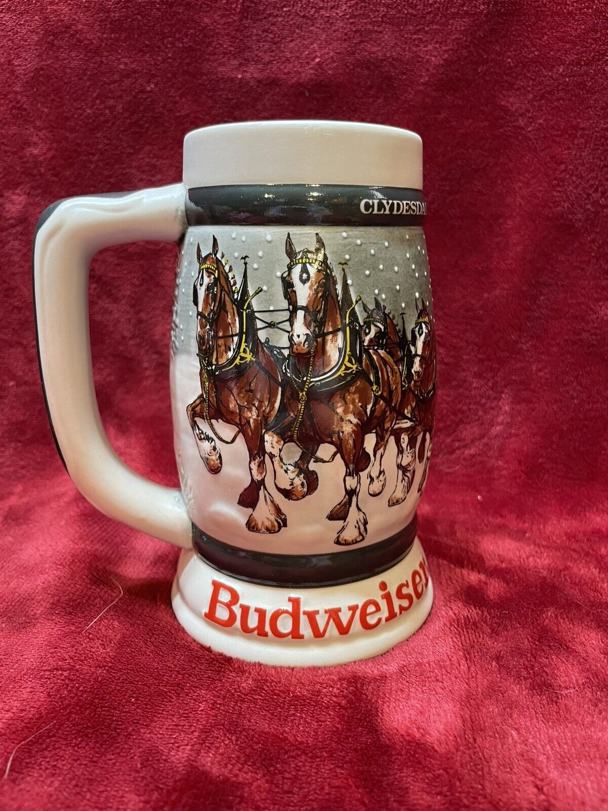 Vintage 1982 Budweiser 50th Anniversary Clydesdale\'s Holiday Beer Stein Mug
