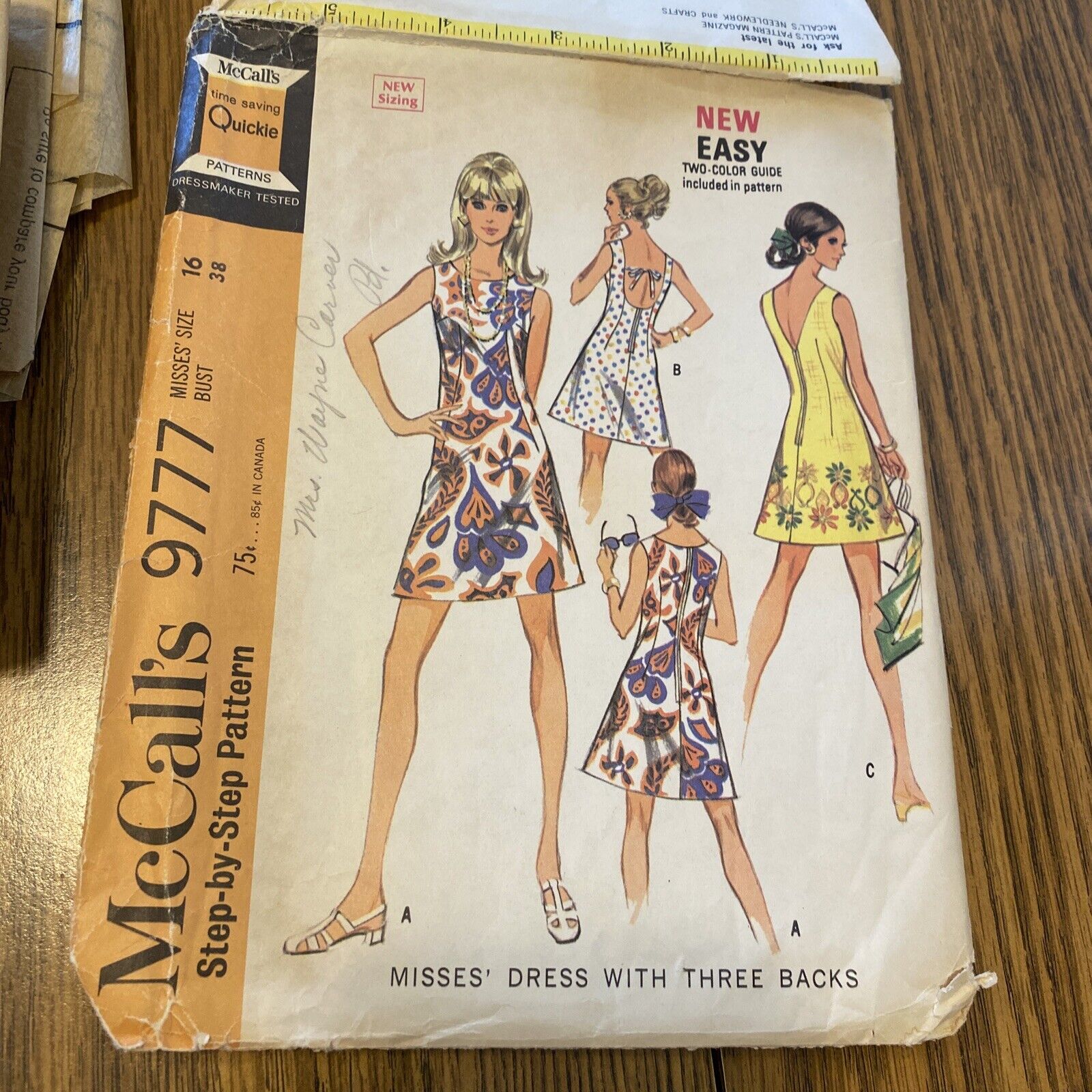 Vintage 1969 McCalls BOHO Mod Princess Seam Dress Sewing Pattern Sz 16  CUT