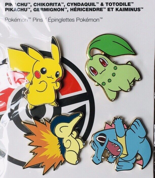 Pokémon Pikachu, Chikorita, Cyndaquil, & Totodile 4-Pin Set New/Unopened
