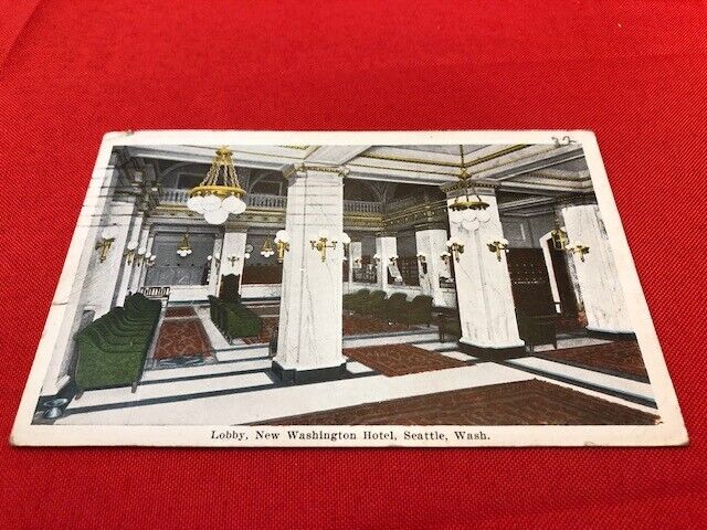 1926 postcard SEATTLE WA New Washington Hotel Lobby pub Kropp