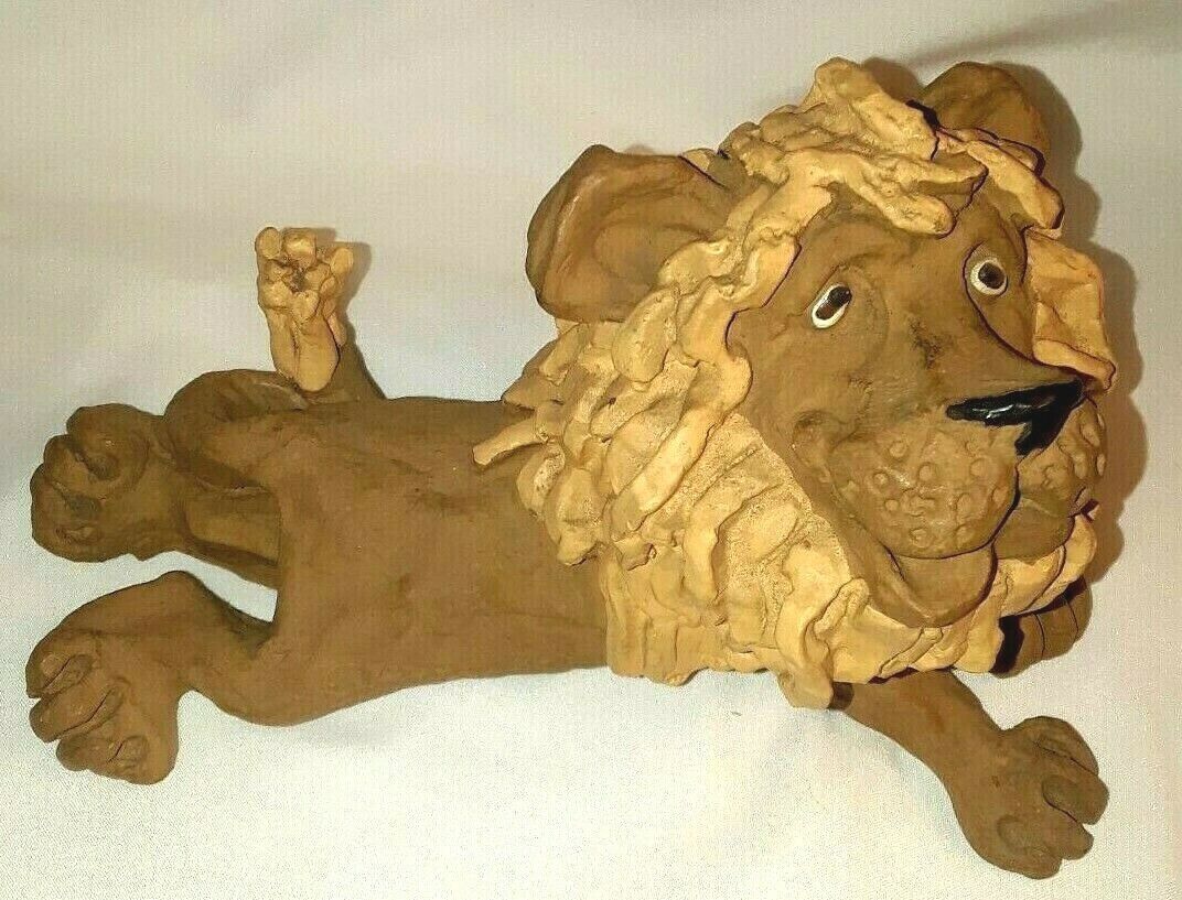 Vintage Lion Figurine Clay Hand Sculpted Signed Dave Grossman 1973 Figurine  