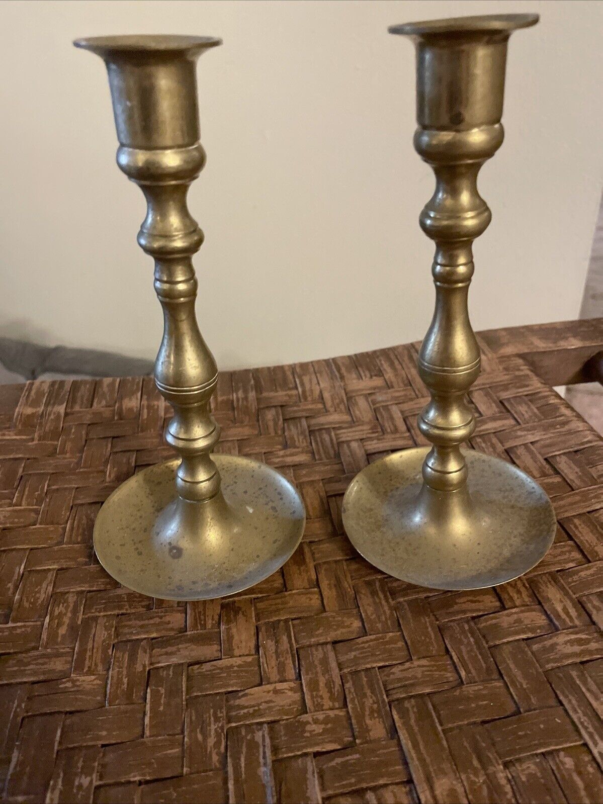 Vintage Set of Two Tall Brass Candlestick Holders 7.5” Made In Japan