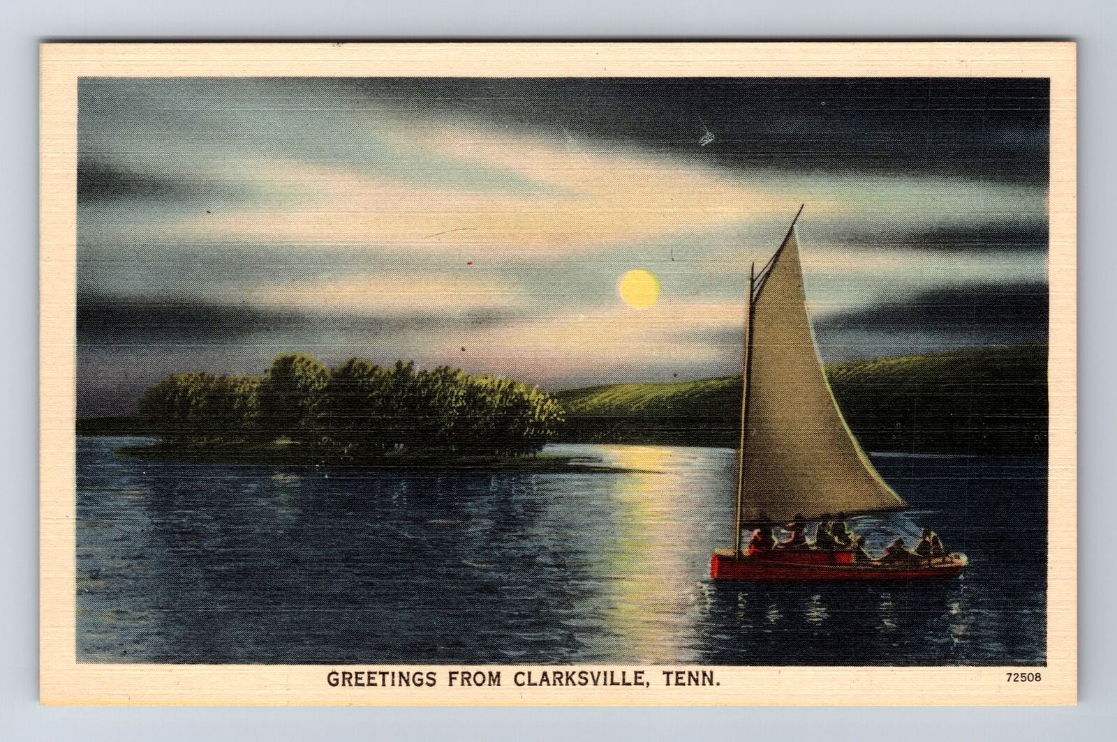 Clarksville TN-Tennessee, Scenic Greetings, Moonlight, Sailing, Vintage Postcard