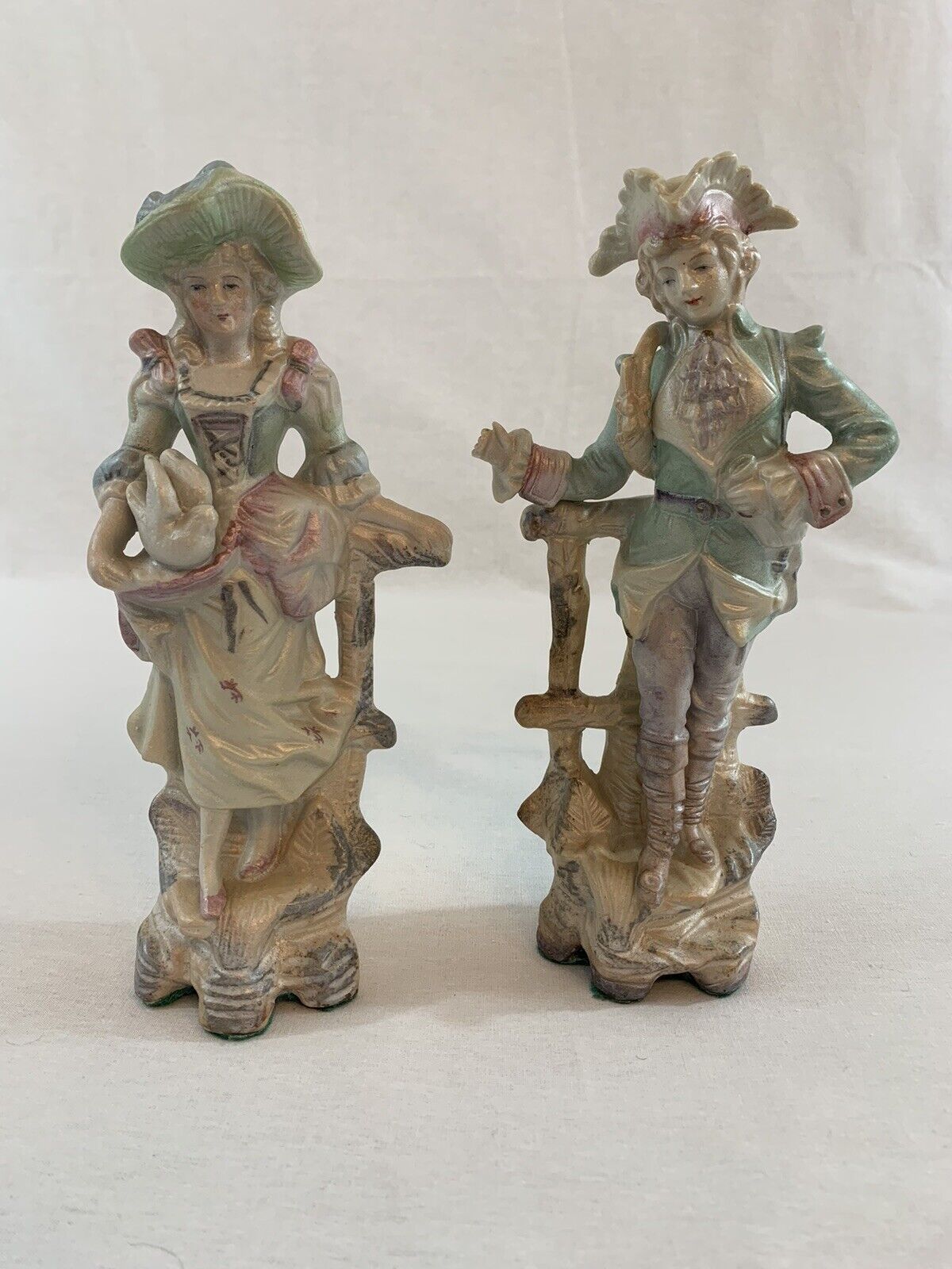 Pair of Vintage Porcelain Bisque Victorian Couple Figurines HALSEY Imports DOVE