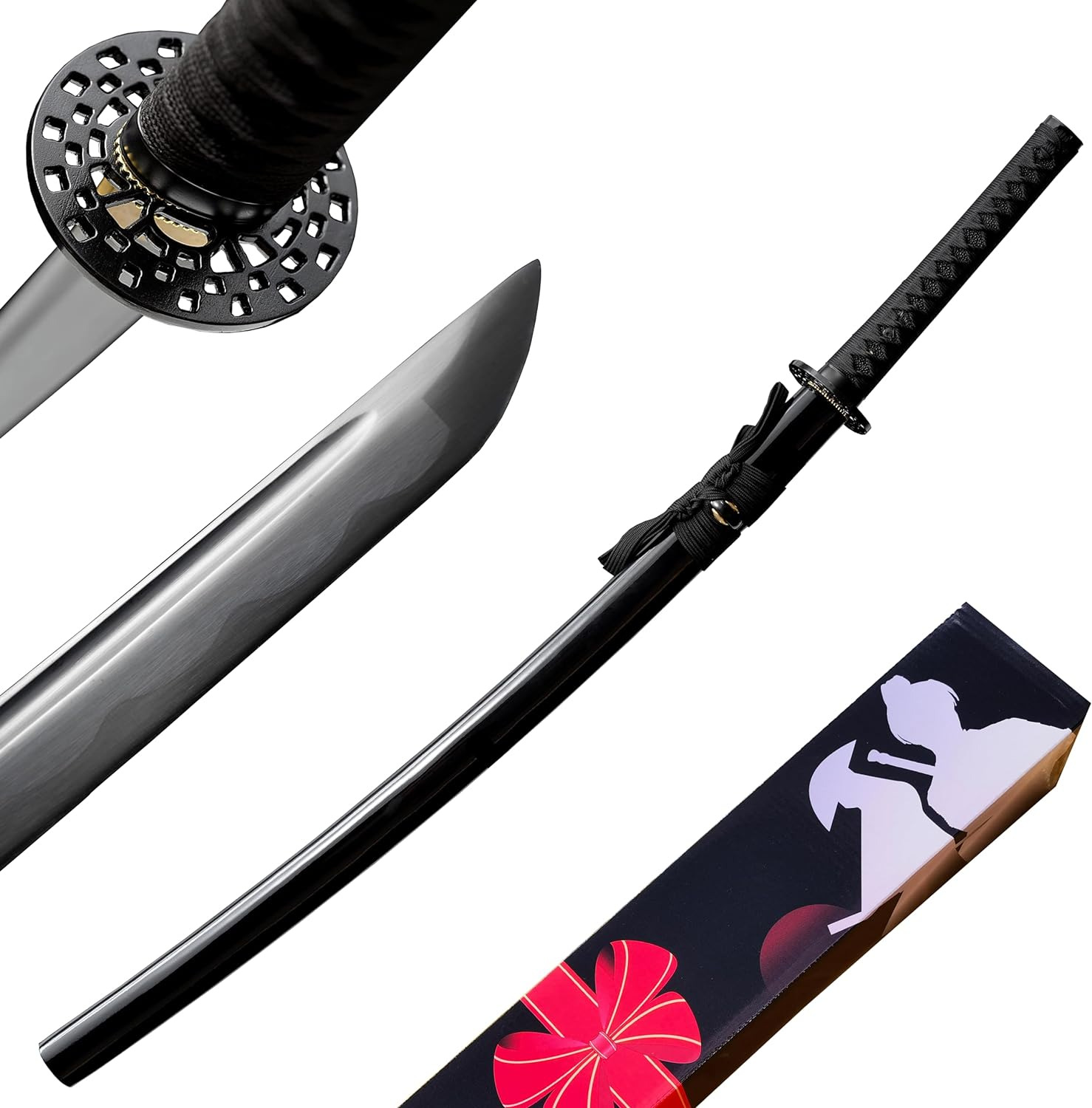 JIHPEN Sword，Full Tang Katana 41 31 21Inches Black Katanas,Really Sharp，9260 Spr