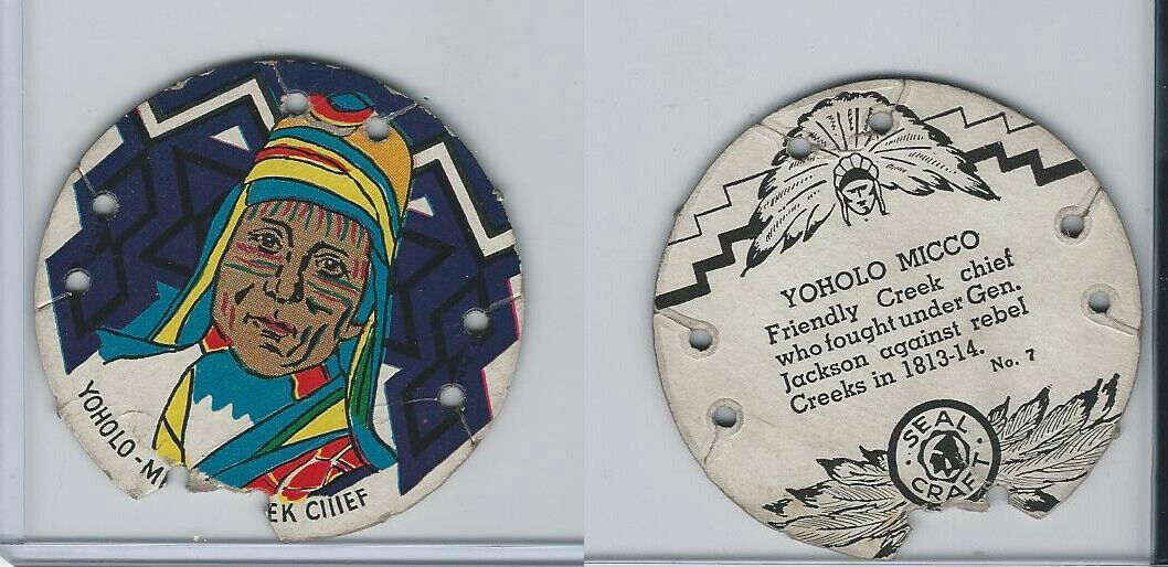 R123 Seal Craft, Seal Craft Discs, 1930's, #7 Yoholo-Micco - Creek Indian