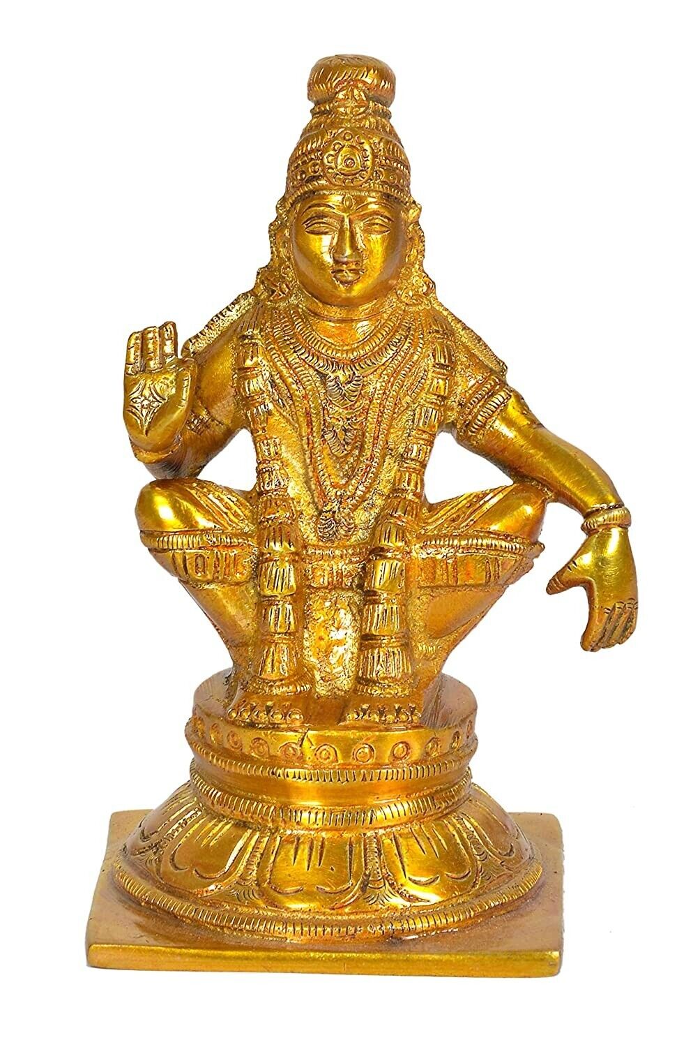 Brass Seated Lord Ayyappan Decorative Showpiece Figurine Statue For Home Temple