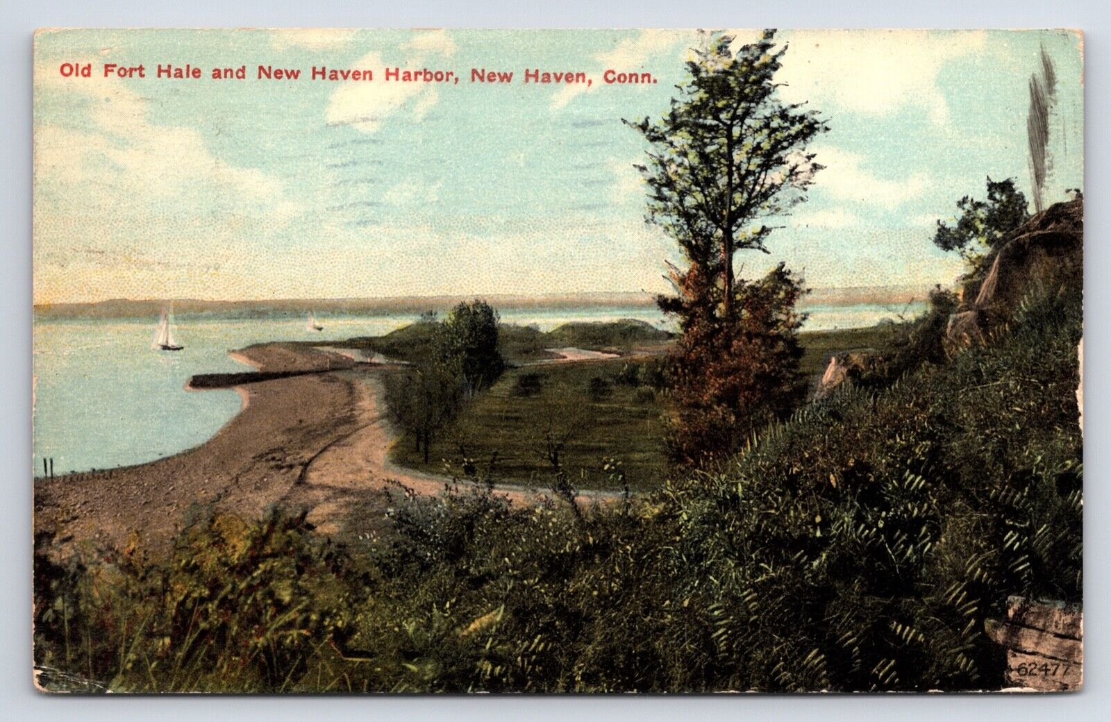 Postcard Old Fort Hale Harbor Sailing Boats New Haven Connecticut DB 1913 Posted