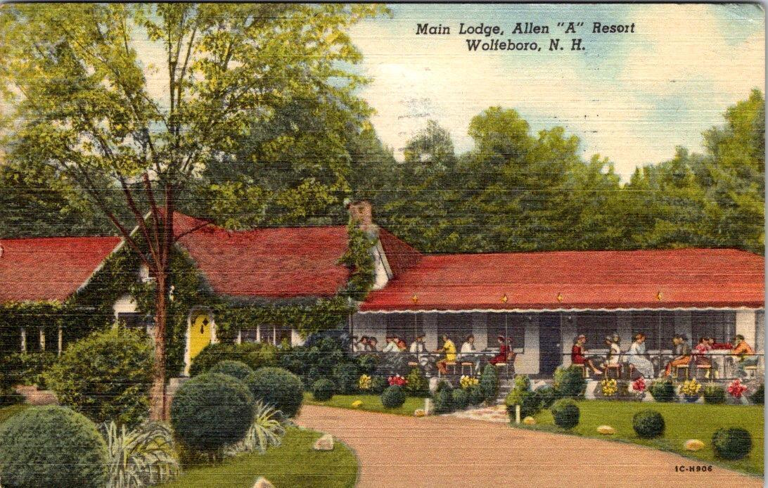 Wolfeboro, NH New Hampshire  MAIN LODGE~ALLEN A RESORT  Roadside  1952 Postcard