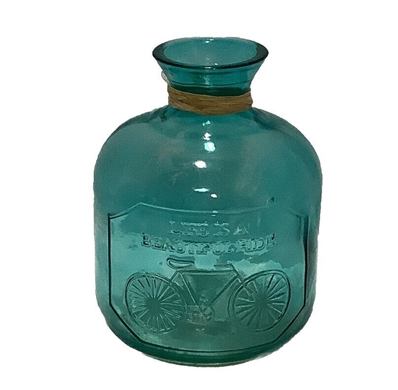 Vintage “Life Is A Beautiful Ride” Blue Glass Bottle With Bicycle 