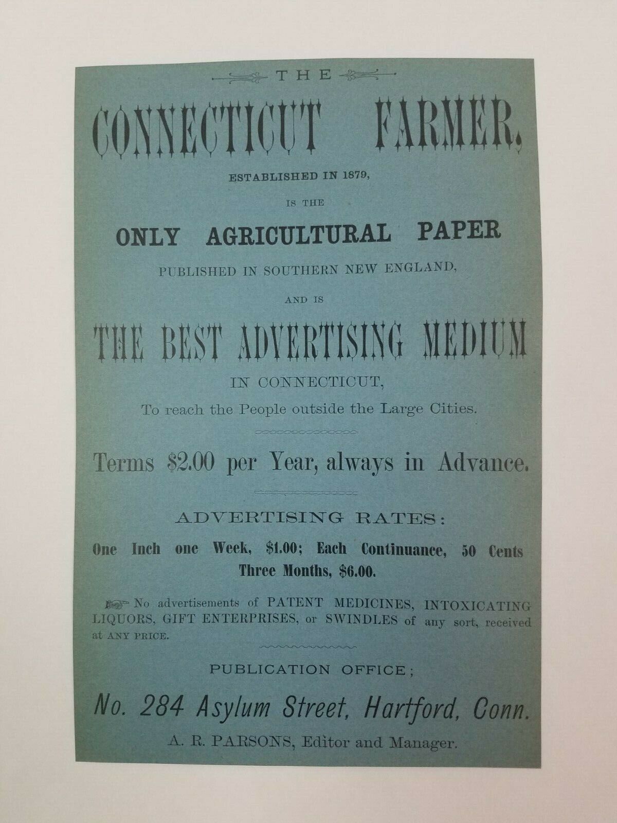1886 Hartford Connecticut Farmer Newspaper Advertisement The Examiner