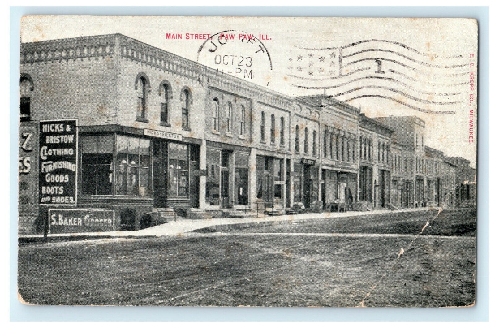 Main Street Paw Paw Illinois Downtown 1909 Earlville Vintage Antique Postcard