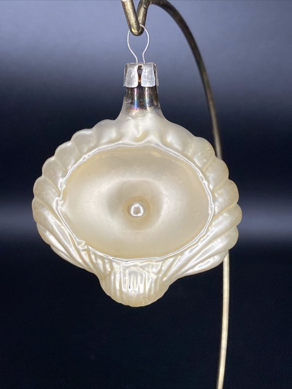 Italy Italian Glass Seashell Oyster with Pearl Ornament Vintage Cream Shell