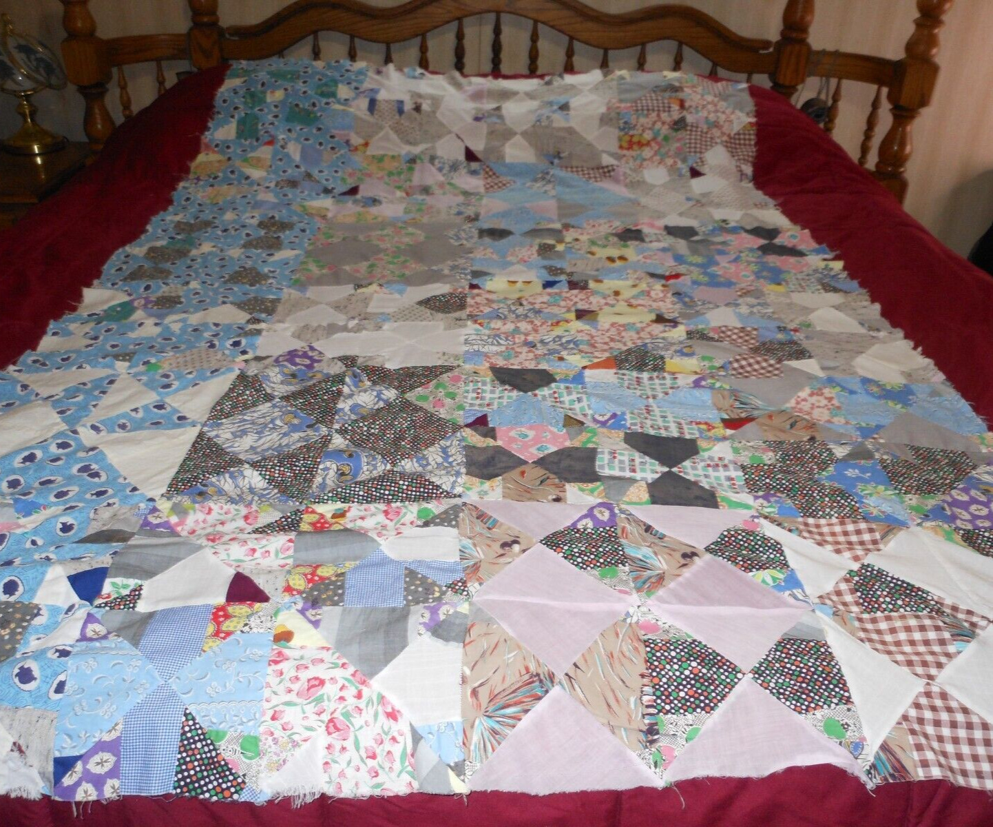 HANDMADE  Assorted Shapes & Colors PATCHWORK QUILT TOP ONLY - 76\