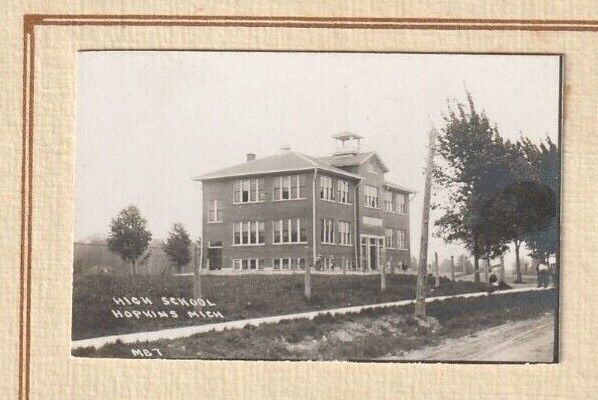 1913 Hopkins Michigan High School Real Photo Good Luck Postcard + One Cent Stamp
