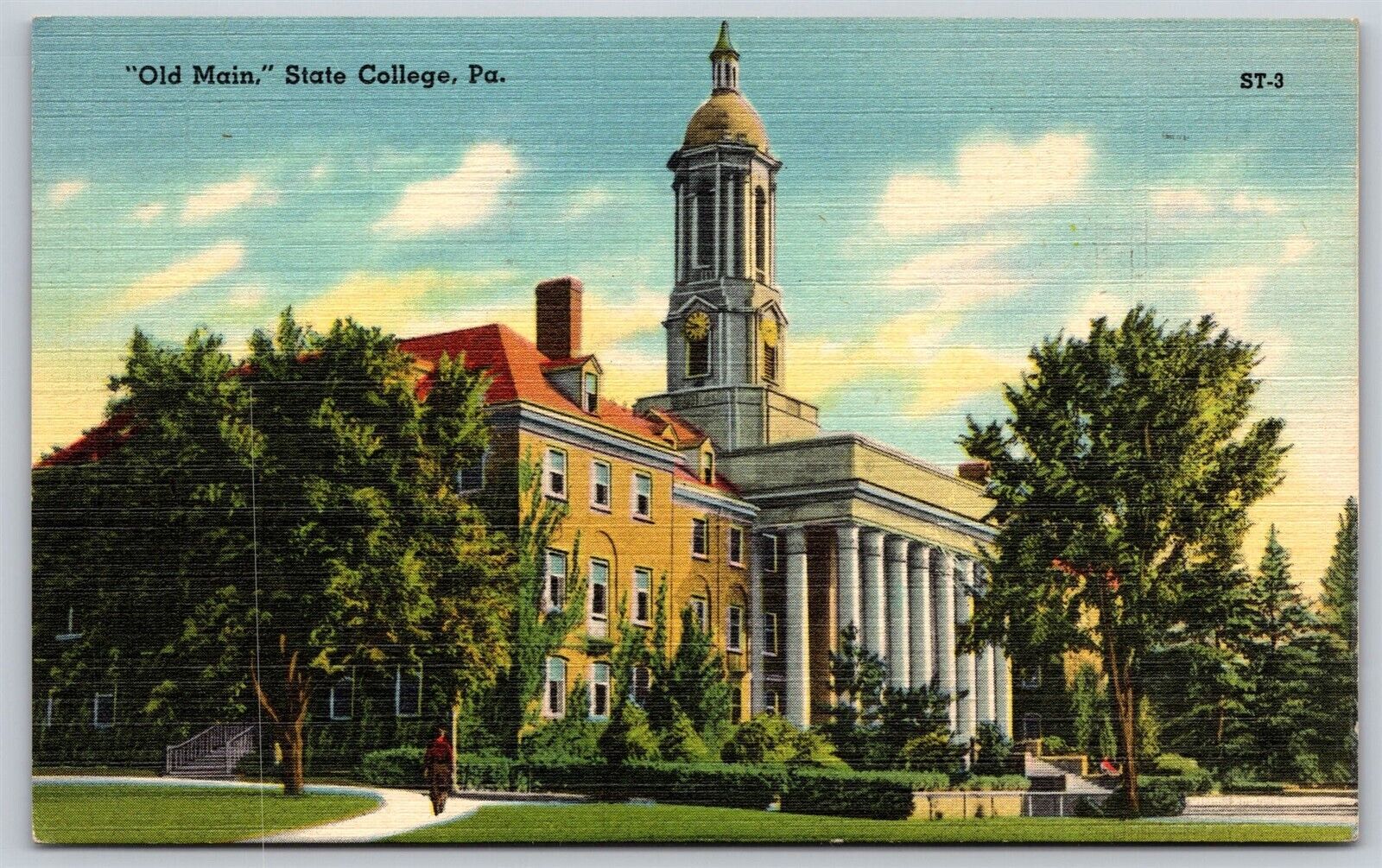 Postcard Old Main State College PA linen 1948 C79