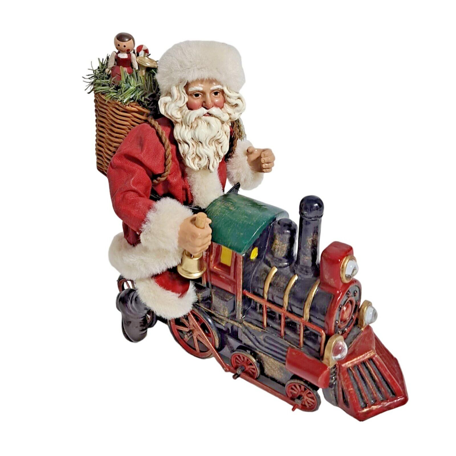 Vintage Kurt Adler Christmas Decoration Santa Riding Train Fabriche Toy Basket