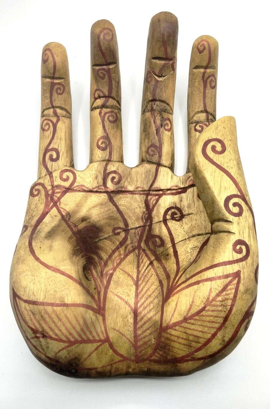 Vintage Large Carved Art Wooden Hand Folk Art Mexican Henna Tattoo Design