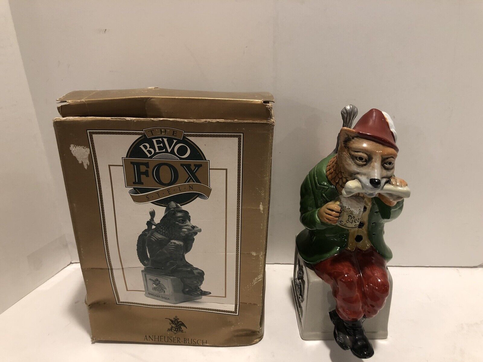 NEW VTG 1991 ANHEUSER BUSCH BEVO FOX STEIN THEWALT GERMANY CERAMIC W/BOX